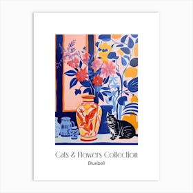 Cats & Flowers Collection Bluebell Flower Vase And A Cat, A Painting In The Style Of Matisse 3 Art Print
