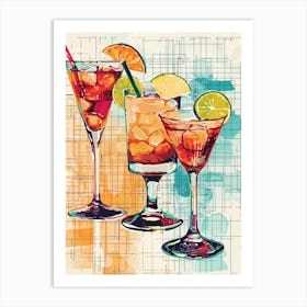 Selection Of Mai Tai Cocktails Linework Illustration Art Print