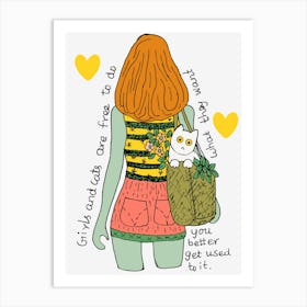 Girl With Cat Art Print