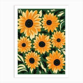 Sunflowers On Green Background Art Print