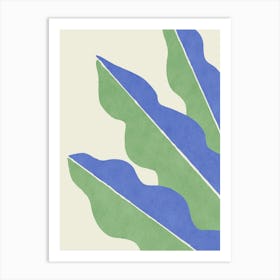 Colorblock Leaf Graphic Abstract Botanical Minimalist - Sage Green Blue Art Print