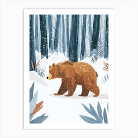 Brown Bear Walking Through A Snow Covered Forest Storybook Illustration 5 Art Print