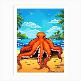 Coconut Octopus Retro Pop Art Illustration 2 Art Print
