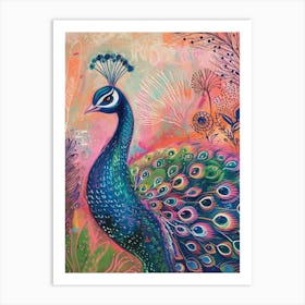 Colourful Peacock Portrait 2 Art Print