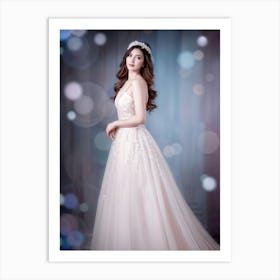 Portrait Of An Elegant Woman Gaze Fixed On The Distance Adorned In A Flowing Gown That Mingles Wit Art Print