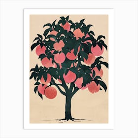 Peach Tree Colourful Illustration 3 Art Print