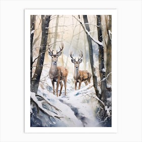 Winter Watercolour Black Tailed Deer Art Print