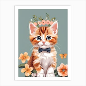 Calico Kitten Wall Art Print With Floral Crown Girls Bedroom Decor (28)  Art Print