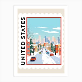 Retro Winter Stamp Poster Chicago United States Art Print