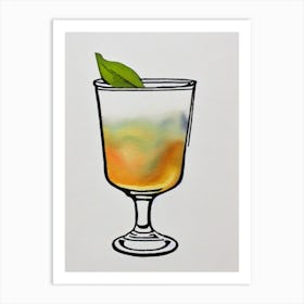 Corpse Reviver 2 Minimal Line Drawing With Watercolour Cocktail Poster Art Print