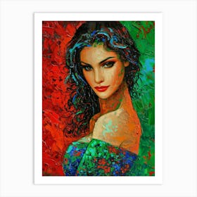 Woman In Red And Green Art Print