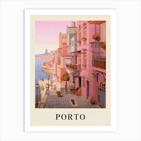 Porto Portugal 3 Vintage Pink Travel Illustration Poster Art Print