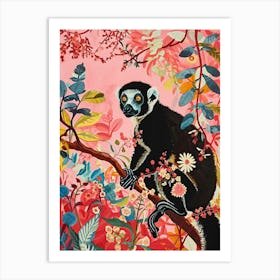 Floral Animal Painting Lemur 3 Art Print