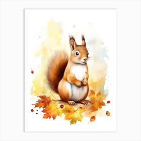 Squirrel Watercolour In Autumn Colours 3 Art Print