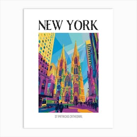 St Patricks Cathedral New York Colourful Silkscreen Illustration 3 Poster Art Print