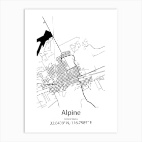 Alpine,United States Minimalist Map Art Print