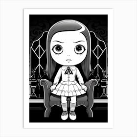 Cartoon Of Wednesday Addams Line Art 1 Fan Art Art Print