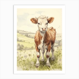 Storybook Animal Watercolour Cow 2 Art Print