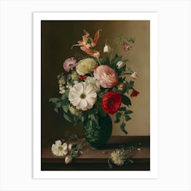 Flowers In A Green Vase Art Print