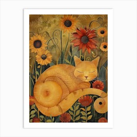 Cat In Sunflowers Art Print