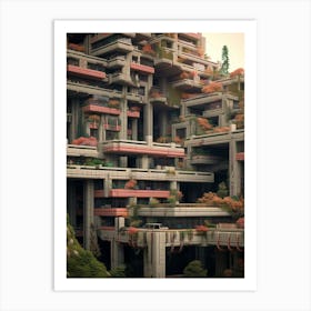 Brutalist Architecture Pixel Art 2 Art Print