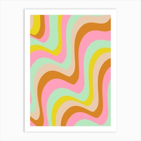 70s Abstract Candy Wavy Line Shapes in Mint Green and Pink Pastel Art Print