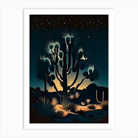 Joshua Trees At Night Retro Illustration (1) Art Print