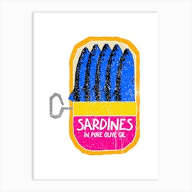 Blue Pink Yellow Sardines Riso Art Art Print