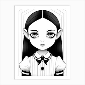 Wednesday Addams Line Art Illustration 5 Fan Art Art Print