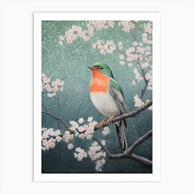 Ohara Koson Inspired Bird Painting European Robin 1 Art Print