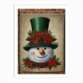 Snowman In Hat Art Print