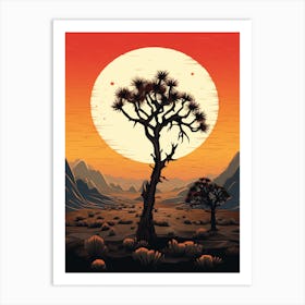 Joshua Tree At Sunrise In The Style Of Gold And Black (1) Art Print