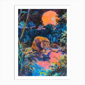Masai Lion Night Hunt Fauvist Painting 4 Art Print