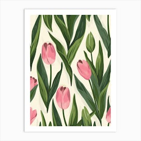 Pink Tulips Seamless Pattern 1 Art Print