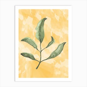 Watercolor Leaf On A Yellow Background Art Print