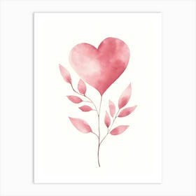 Watercolor Heart With Leaves Art Print