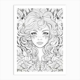 Floral Fine Line Face Drawing 3 Art Print
