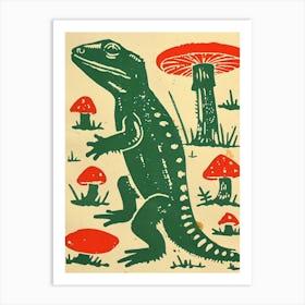 Lizard With Mushrooms Bold Block 4 Art Print