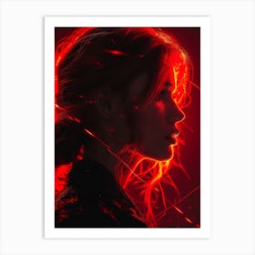 Glowing Enigma: Darkly Romantic 3D Portrait: Girl With Red Hair Art Print