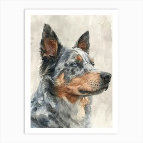 Australian Shepherd Dog Watercolor Painting 2 Art Print