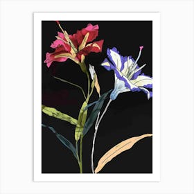 Neon Flowers On Black Lisianthus 1 Art Print