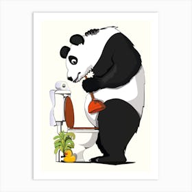 Panda Bear Unblocking Toilet Art Print