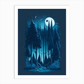 A Fantasy Forest At Night In Blue Theme 42 Art Print