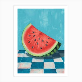 Watermelon Blue Checkerboard 3 Art Print