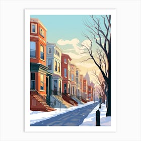 Vintage Winter Travel Illustration Boston Usa 2 Art Print