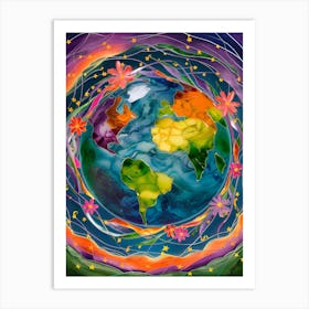 Earth With Flowers Art Print