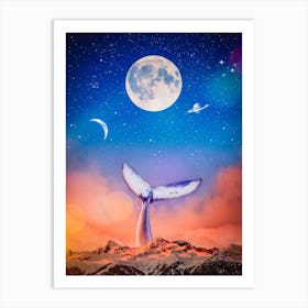 Whale Tail In The Moons Mountain Art Print
