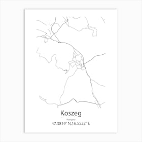 Koszeg,Hungary Minimalist Map Art Print