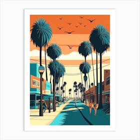 Sunset in the Streets of Venice Beach, Los Angeles, USA - Retro Landscape Beach and Coastal Theme Travel Poster Art Print