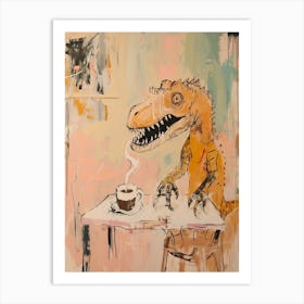Graffiti Style Dinosaur Drinking A Coffee In A Cafe 3 Art Print